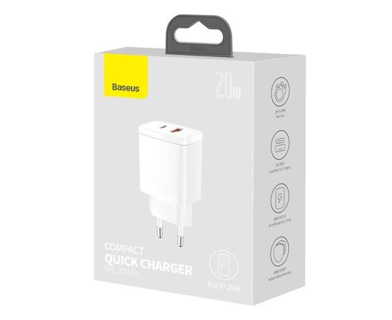 ĮKROVIKLIS BASEUS USB + TYPE-C 20W BALTAS CCXJ-B02, 6953156207240