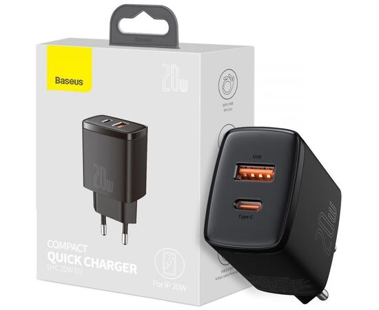 ĮKROVIKLIS BASEUS USB + TYPE-C 20W JUODAS CCXJ-B01, 6953156207233