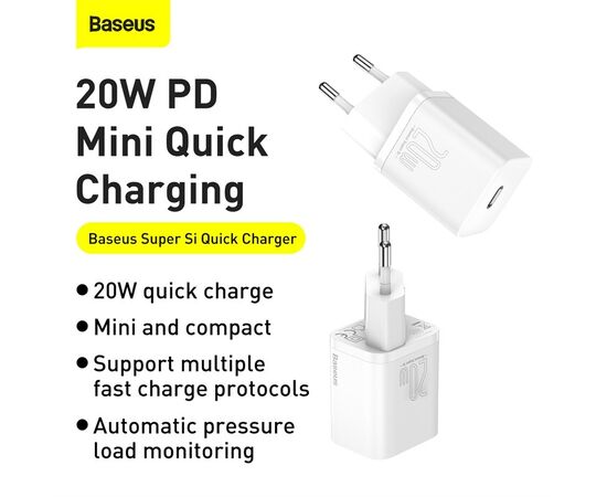 ĮKROVIKLIS BASEUS SUPER SI 20W BALTAS CCSUP-B02, 6953156230002