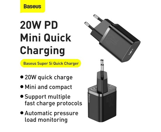 ĮKROVIKLIS BASEUS SUPER SI 20W JUODAS CCSUP-B01, 6953156229990