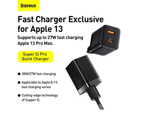 ĮKROVIKLIS BASEUS SUPER SI PRO 30W JUODAS CCSUPP-E01, 6953156206342