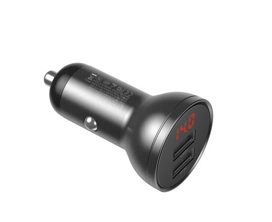 AUTOMOBILINIS įKROVIKLIS BASEUS DIGITAL DISPLAY 24W 2XUSB-A JUODAS CCBX-0G, 6953156215399