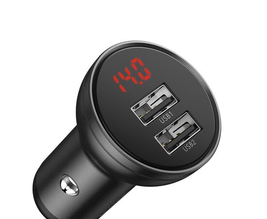 AUTOMOBILINIS įKROVIKLIS BASEUS DIGITAL DISPLAY 24W 2XUSB-A JUODAS CCBX-0G, 6953156215399