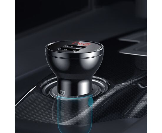 AUTOMOBILINIS įKROVIKLIS BASEUS DIGITAL DISPLAY 24W 2XUSB-A JUODAS CCBX-0G, 6953156215399