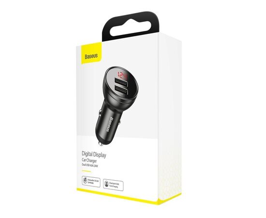 AUTOMOBILINIS įKROVIKLIS BASEUS DIGITAL DISPLAY 24W 2XUSB-A JUODAS CCBX-0G, 6953156215399