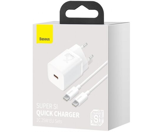 ĮKROVIKLIS BASEUS SUPER SI 25W + TYPE-C 1.0M BALTAS TZCCSUP-L02, 6953156206038