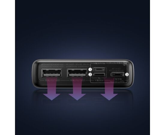 IšORINė BATERIJA POWER BANK BASEUS ADAMAN 22.5W 20000MAH + TYPE-C 0.3M JUODA PPAD070101, 6932172618308
