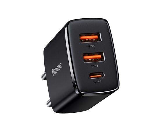 ĮKROVIKLIS BASEUS COMPACT QUICK CHARGER 2XUSB/TYPE-C 30W JUODAS CCXJ-E01, 52249