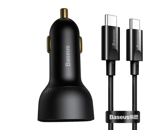 AUTOMOBILINIS įKROVIKLIS BASEUS SUPERME 100W USB-C/USB-A + USB-C CABLE JUODAS TZCCZX-01, 55963