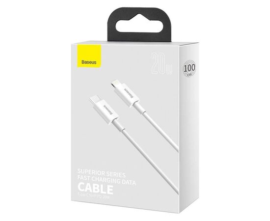 USB KABELIS BASEUS SUPERIOR Iš TYPE-C į LIGHTNING PD 20W 1.0M BALTAS CATLYS-A02, 6953156205314