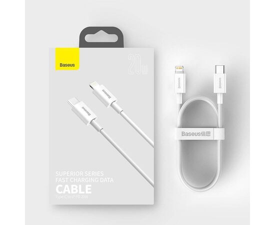 USB KABELIS BASEUS SUPERIOR Iš TYPE-C į LIGHTNING PD 20W 1.0M BALTAS CATLYS-A02, 6953156205314