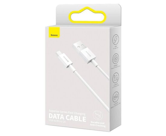 USB KABELIS BASEUS SUPERIOR Iš USB į MICROUSB 2A 1.0M BALTAS CAMYS-02, 6953156208490