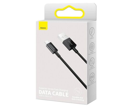 USB KABELIS BASEUS SUPERIOR Iš USB į MICROUSB 2A 2.0M JUODAS CAMYS-A01, 6953156208483