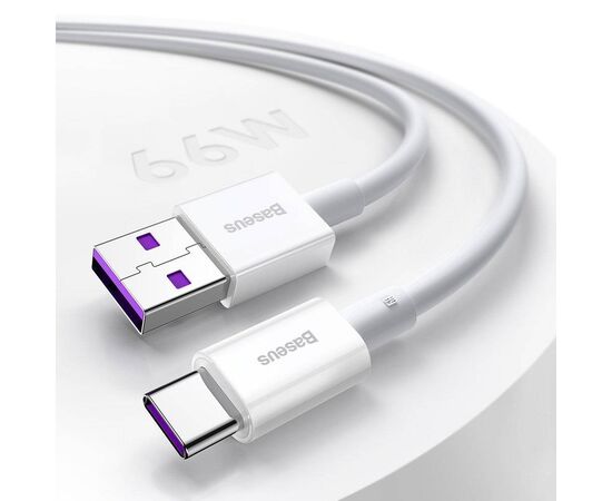 USB KABELIS BASEUS SUPERIOR Iš USB į TYPE-C 66W 1.0M BALTAS CATYS-02, 6953156205505