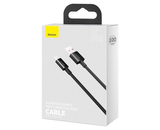 USB KABELIS BASEUS SUPERIOR Iš USB į TYPE-C 66W 2.0M JUODAS CATYS-A01, 6953156205512