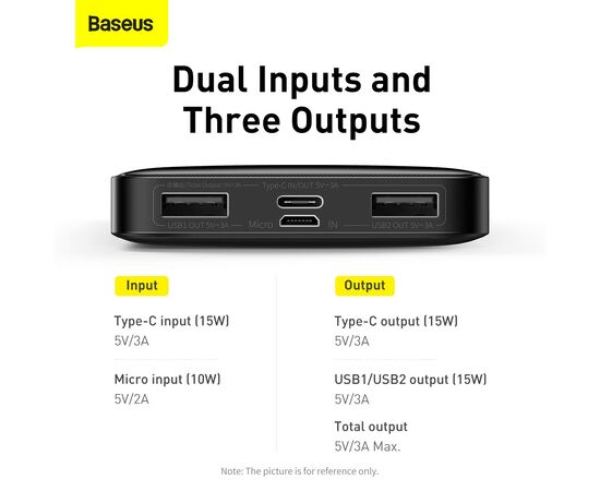 IšORINė BATERIJA POWER BANK BASEUS BIPOW TYPE-C PD+2XQUICK CHARGE 3.0 15W 10000MAH SU EKRANU JUODA PPBD050001, 6932172618193