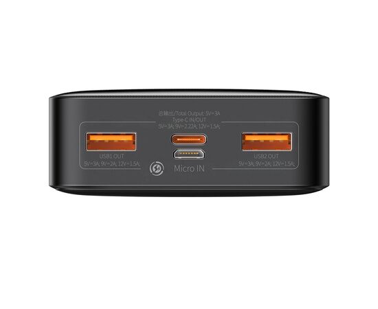 IšORINė BATERIJA POWER BANK BASEUS BIPOW 20W 20000MAH + MICROUSB 0.25M JUODA PPBD050501, 6932172618322