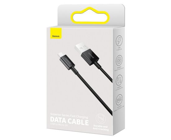 USB KABELIS BASEUS SUPERIOR USB-A TO MICROUSB 2A 1.0M JUODAS CAMYS-01, 6953156208476
