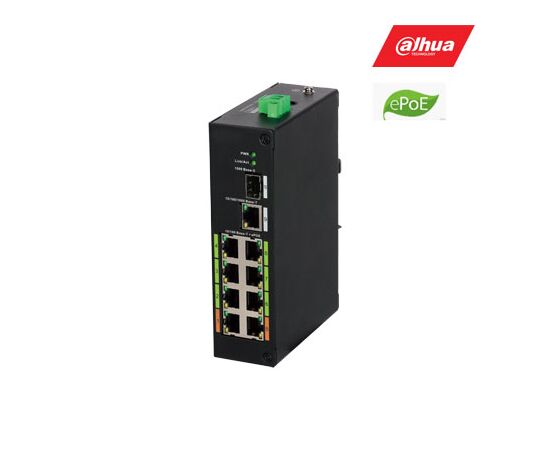 DAHUA EPOE šAKOTUVAS 100MBPS 8PORTU+1G UPLINK + 1SFP, EPOE IKI 800M, HI-POE, 2110-8ET120