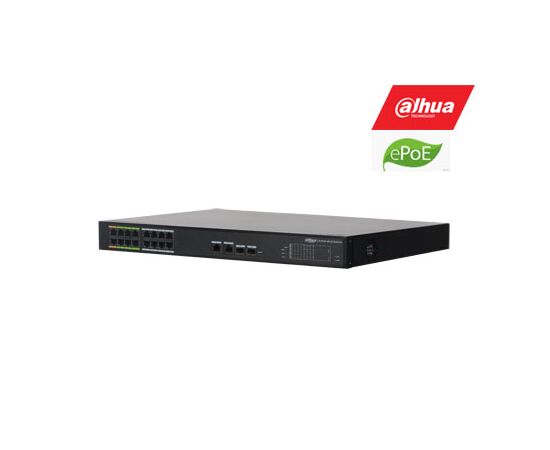 DAHUA EPOE šAKOTUVAS 100MBPS 16PORTU+2G UPLINK + 2SFP, EPOE 8 PORTAI, EPOE IKI 800M, HI-POE, 2218-16ET240