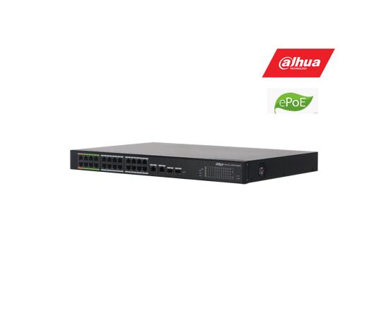 DAHUA EPOE šAKOTUVAS 100MBPS 24PORTU+2G UPLINK  + 2SFP, EPOE IKI 800M, HI-POE, 2226-24ET360