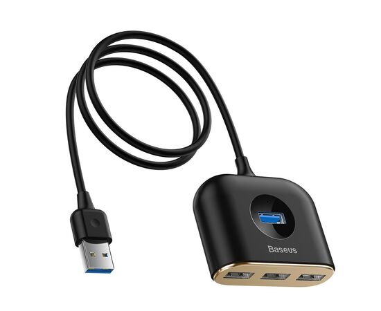 USB įKROVIMO ADAPTERIS BASEUS SQUARE ROUND 4IN1 (USB3.0 TO USB3.0*1+USB2.0*3) 1M JUODAS CAHUB-AY01, 40542