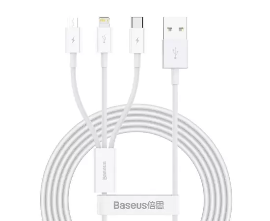 KABELIS BASEUS SUPERIOR Iš USB į MICROUSB+LIGHTNING+TYPE-C 3.5A 1.5M BALTAS CAMLTYS-02, 44256