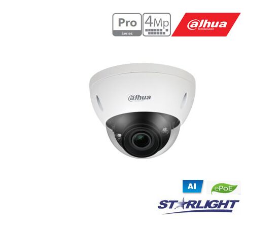 DAHUA IP KAM. AI 4M 2K KUPOL. STARLIGHT + SU LXIR IKI 40M, 4MP(2688X1520)1~25FPS, 2.7-12MM, H.265+, EPOE,I, HDBW5442E-ZE