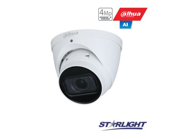 DAHUA IP KAMERA KUPOL. 4MP STARLIGHT AI, IR PAšV. IKI 40M, 1/3” 2.7~13.5MM. AUTOMATINIS OBJ, SMD, IVS, HDW3441T-ZAS
