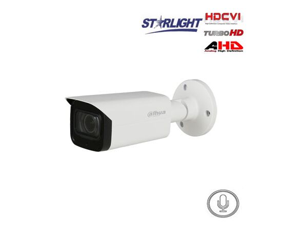 DAHUA HD-CVI KAM. STARLIGHT CILINDRINė 2MP SU LXIR IKI 80M, 2.7~13.5MM AUTOMATINIS OBJ, INTEGRUOTAS MIK., HFW2241TPZA