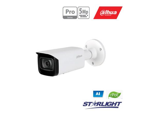 DAHUA IP KAM. AI 5M 2K CILIND. STARLIGHT SU LXIR IKI 80M, 5MP(2592X1944) 1~20FPS, 2.8MM, H.265+, EPOE, HFW5541TAS28