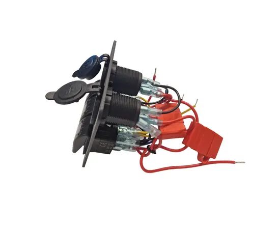 PANELĖ ALIUMINIO 12/24V SU JUNGIKLIAIS X3, USB 5V, 2,4AX2 IR 12/24V LIZDU-ROZETE, IP68, PME50803-3H1P1U