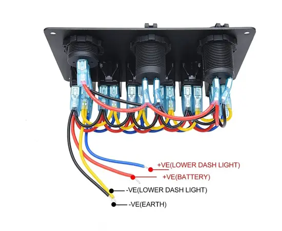 PANELĖ ALIUMINIO SU JUNGIKLIAIS X5, USB 4,8AX2, 12V LIZDU-ROZETE IR VOLTMETRU, PME50803-6H1P1U1V
