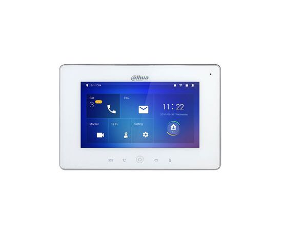 DAHUA IP DOMOFONO MONITORIUS SU WIFI, 7 COL. 1024X600,MICRO SD KORTELėS PRIEVADAS,POE(802.3AF) BALTAS, SIP, VTH5221DW-S2