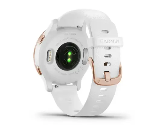 GARMIN VENU 2S RAUSVOJO AUKSO SPALVOS NERūDIJANčIOJO PLIENO APVADAS, SU BALTU KORPUSU IR SILIKONINIU DIRžELIU, 010-02429-13