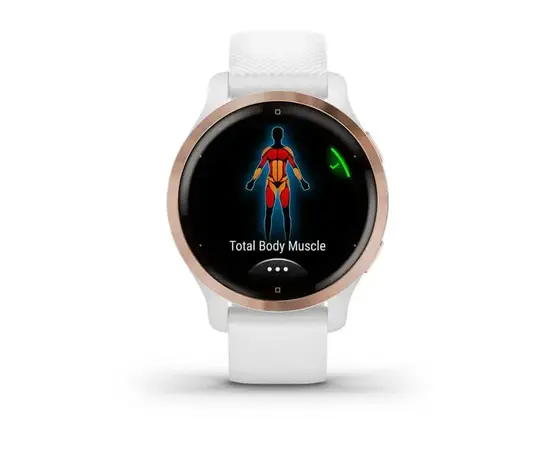GARMIN VENU 2S RAUSVOJO AUKSO SPALVOS NERūDIJANčIOJO PLIENO APVADAS, SU BALTU KORPUSU IR SILIKONINIU DIRžELIU, 010-02429-13