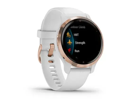 GARMIN VENU 2S RAUSVOJO AUKSO SPALVOS NERūDIJANčIOJO PLIENO APVADAS, SU BALTU KORPUSU IR SILIKONINIU DIRžELIU, 010-02429-13