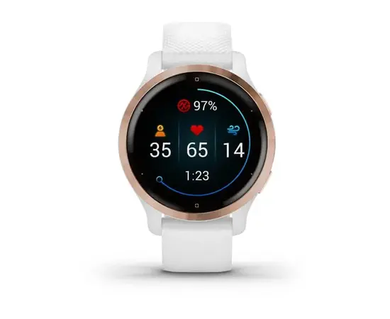 GARMIN VENU 2S RAUSVOJO AUKSO SPALVOS NERūDIJANčIOJO PLIENO APVADAS, SU BALTU KORPUSU IR SILIKONINIU DIRžELIU, 010-02429-13