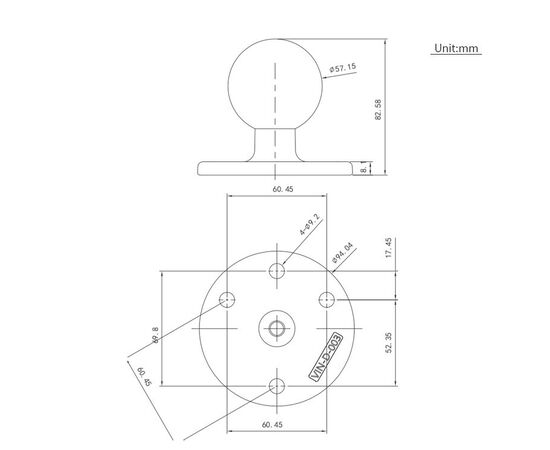 PROMARINE TVIRTINIMO PLOKšTė SU RUTULIU, D DYDIS, APVALI, DIAM 93MM, PM-D003