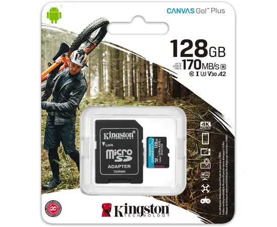 ATMINTIES KORTELė KINGSTON CANVAS GO! PLUS, 128 GB, 170 MB/S - 90 MB/S, KINGSTON-128GB