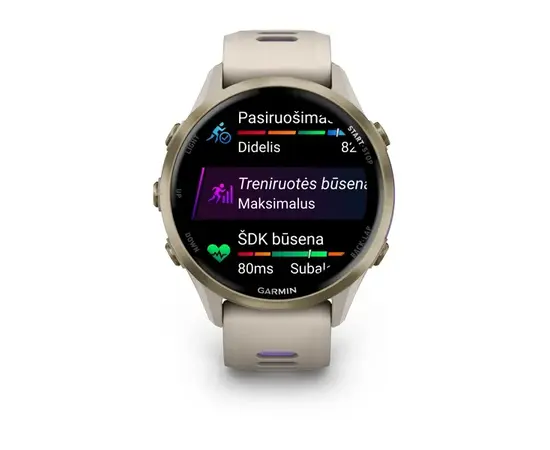 GARMIN FORERUNNER 970 šVIESIOS AUKSO SPALVOS TITANAS SU žALSVAI PILKU KORPUSU, 010-02969-12