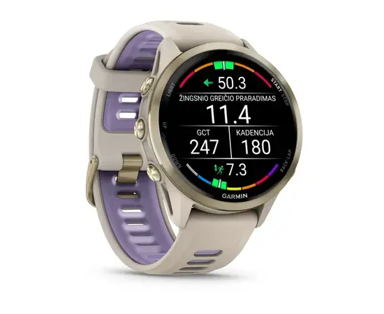 GARMIN FORERUNNER 970 šVIESIOS AUKSO SPALVOS TITANAS SU žALSVAI PILKU KORPUSU, 010-02969-12
