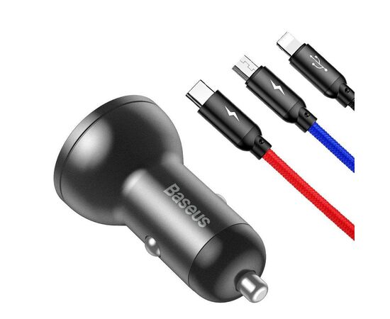 BASEUS AUTOMOBILIO įKROVIKLIO KOMPLEKTAS 3 IN 1, TZCCBX-0G