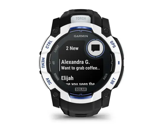 GARMIN INSTINCT 3 - 50 MM SOLAR BALTOJO AKMENS SPALVOS SU JUODU / MėLYNU DIRžELIU, 010-02935-03