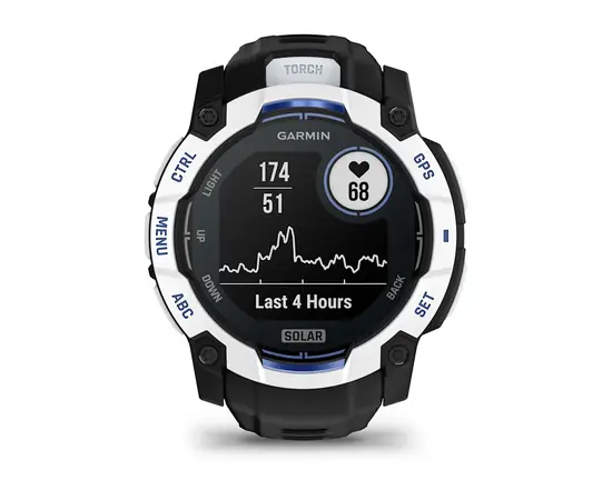 GARMIN INSTINCT 3 - 50 MM SOLAR BALTOJO AKMENS SPALVOS SU JUODU / MėLYNU DIRžELIU, 010-02935-03