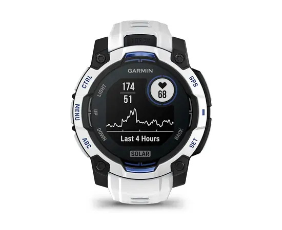 GARMIN INSTINCT 3 - 45 MM SOLAR BALTO AKMENS, 010-02934-03