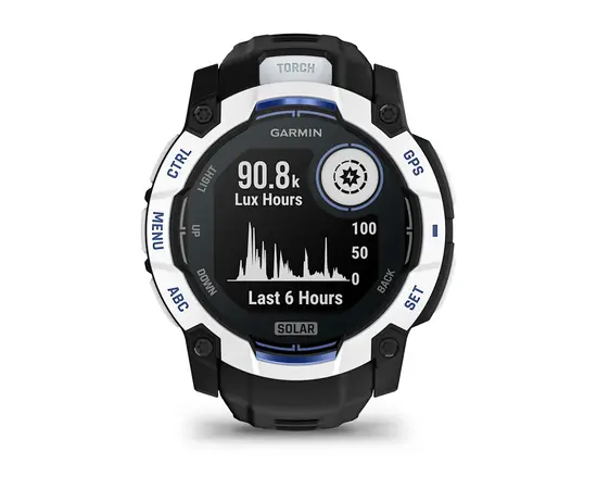GARMIN INSTINCT 3 - 50 MM SOLAR BALTOJO AKMENS SPALVOS SU JUODU / MėLYNU DIRžELIU, 010-02935-03