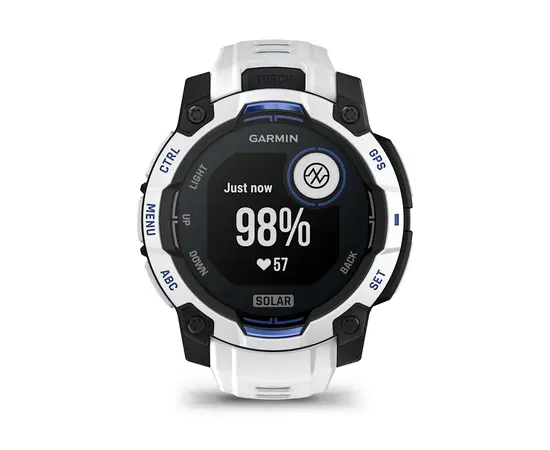 GARMIN INSTINCT 3 - 45 MM SOLAR BALTO AKMENS, 010-02934-03