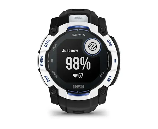 GARMIN INSTINCT 3 - 50 MM SOLAR BALTOJO AKMENS SPALVOS SU JUODU / MėLYNU DIRžELIU, 010-02935-03