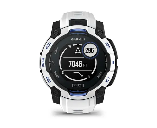 GARMIN INSTINCT 3 - 45 MM SOLAR BALTO AKMENS, 010-02934-03